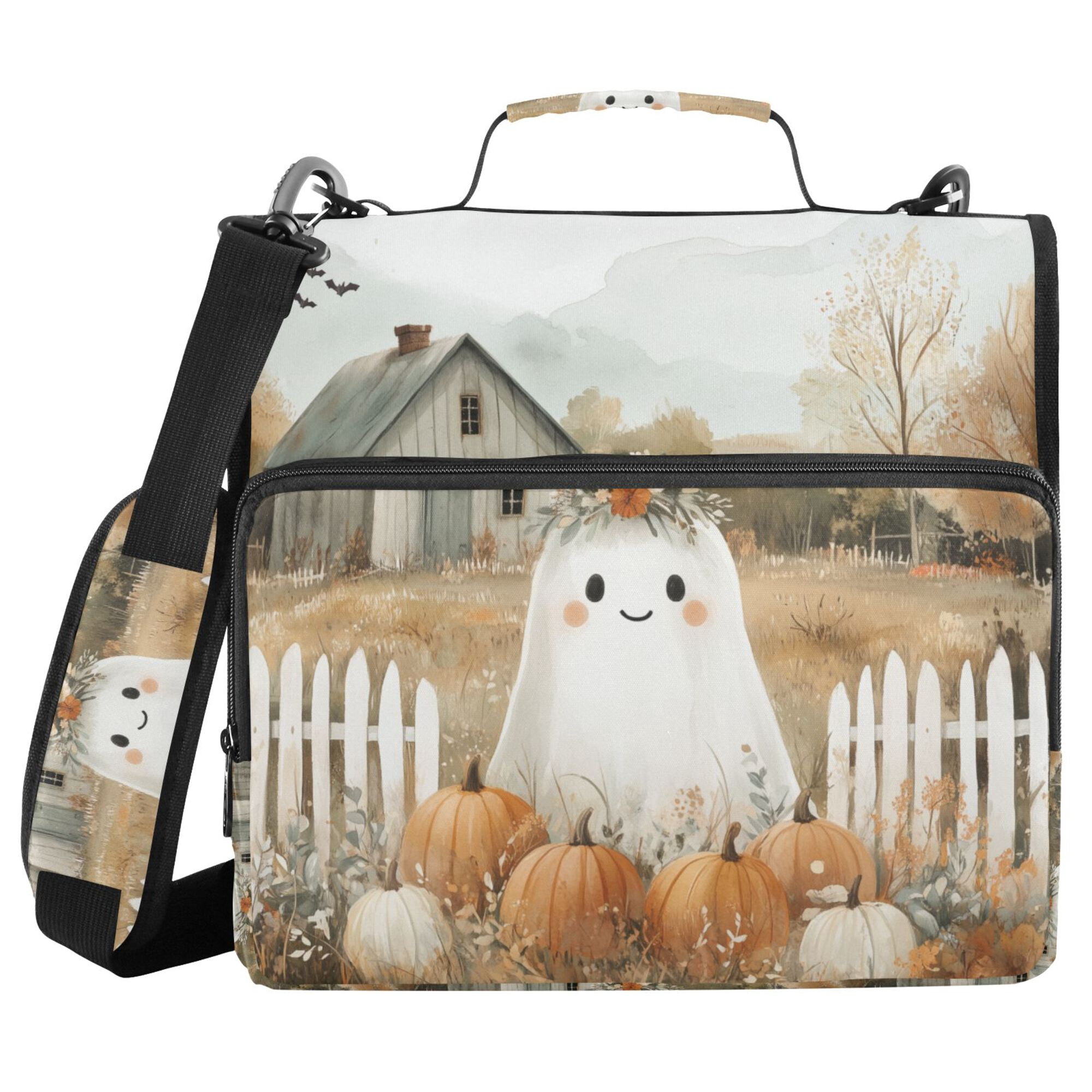 FORMRS Zipper Binder with Shoulder Strap 2-inch Ring 500 Sheet Capacity File Bag, Cute Halloween Pumpkins