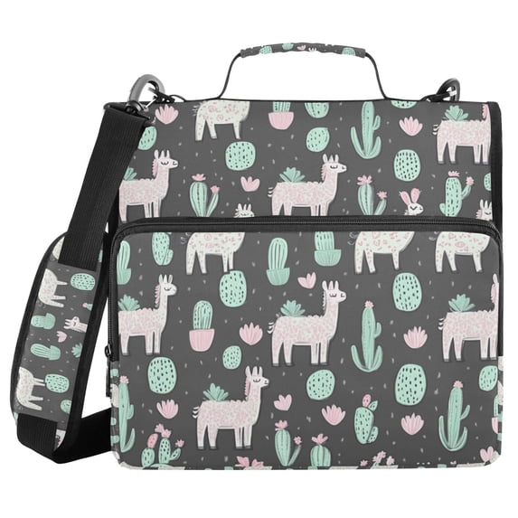 FORMRS Zipper Binder with Shoulder Strap 2-inch Ring 500 Sheet Capacity File Bag, Cute Llamas Pattern