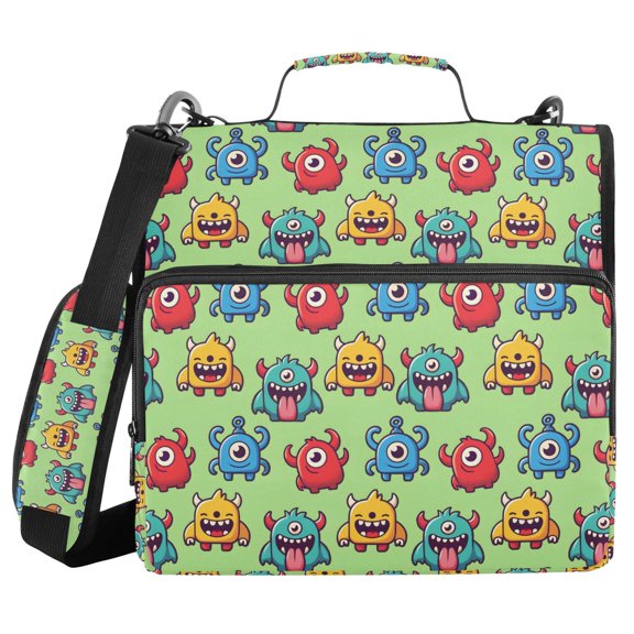 FORMRS Zipper Binder with Shoulder Strap 2-inch Ring 500 Sheet Capacity File Bag, Cute Monsters Pattern