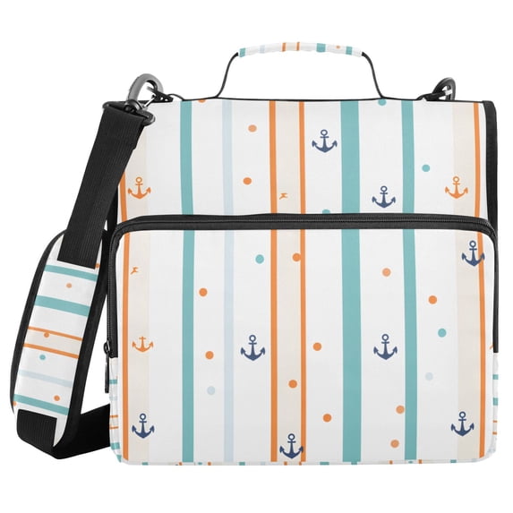 FORMRS Zipper Binder with Shoulder Strap 2-inch Ring 500 Sheet Capacity File Bag, Cute Nautical Pattern