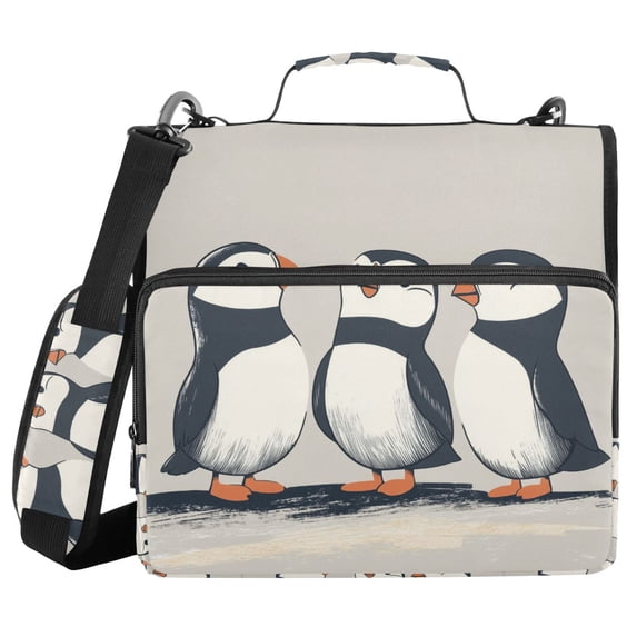 FORMRS Zipper Binder with Shoulder Strap 2-inch Ring 500 Sheet Capacity File Bag, Cute Puffin
