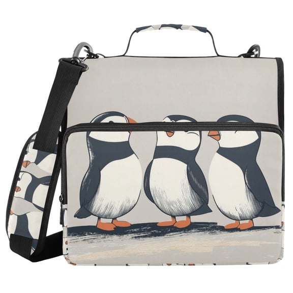 FORMRS Zipper Binder with Shoulder Strap 1.5-inch Ring 500 Sheet Capacity File Bag, Cute Puffin