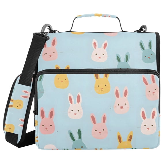 FORMRS Zipper Binder with Shoulder Strap 2-inch Ring 500 Sheet Capacity File Bag, Cute Rabbits