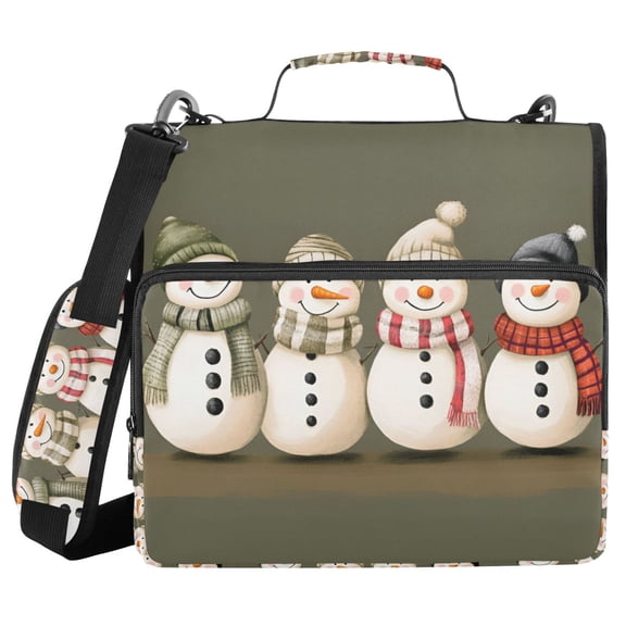 FORMRS Zipper Binder with Shoulder Strap 2-inch Ring 500 Sheet Capacity File Bag, Cute Snowmen