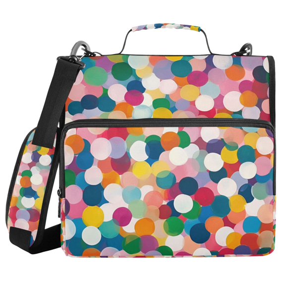 FORMRS Zipper Binder with Shoulder Strap 2-inch Ring 500 Sheet Capacity File Bag, Dark Colorful Circles