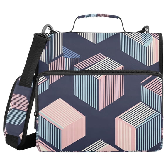 FORMRS Zipper Binder with Shoulder Strap 2-inch Ring 500 Sheet Capacity File Bag, Dark Cubes