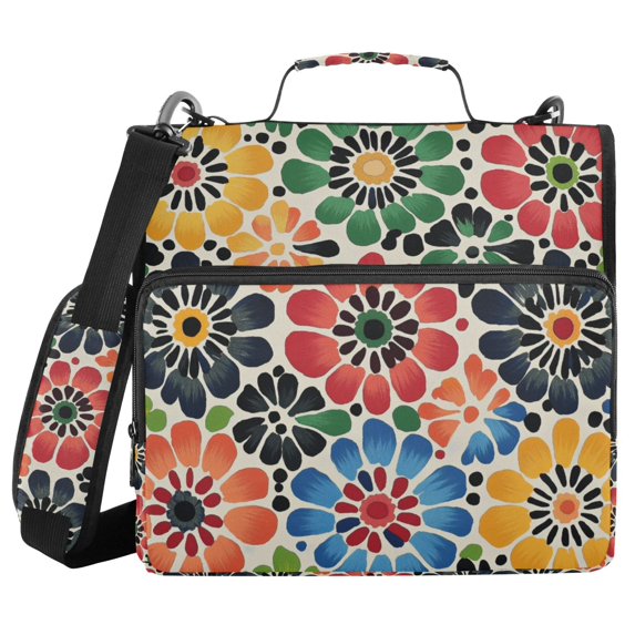 FORMRS Zipper Binder with Shoulder Strap 2-inch Ring 500 Sheet Capacity File Bag, Dark Floral