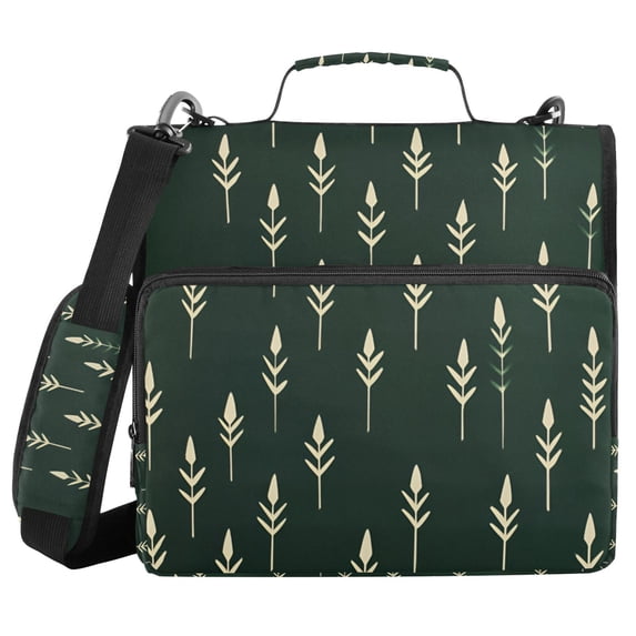FORMRS Zipper Binder with Shoulder Strap 2-inch Ring 500 Sheet Capacity File Bag, Dark Green Plants
