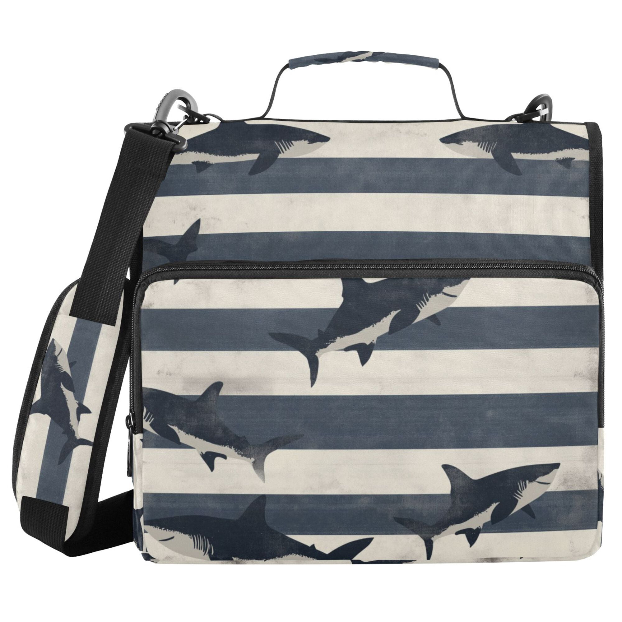 FORMRS Zipper Binder with Shoulder Strap 2-inch Ring 500 Sheet Capacity File Bag, Dark Sharks