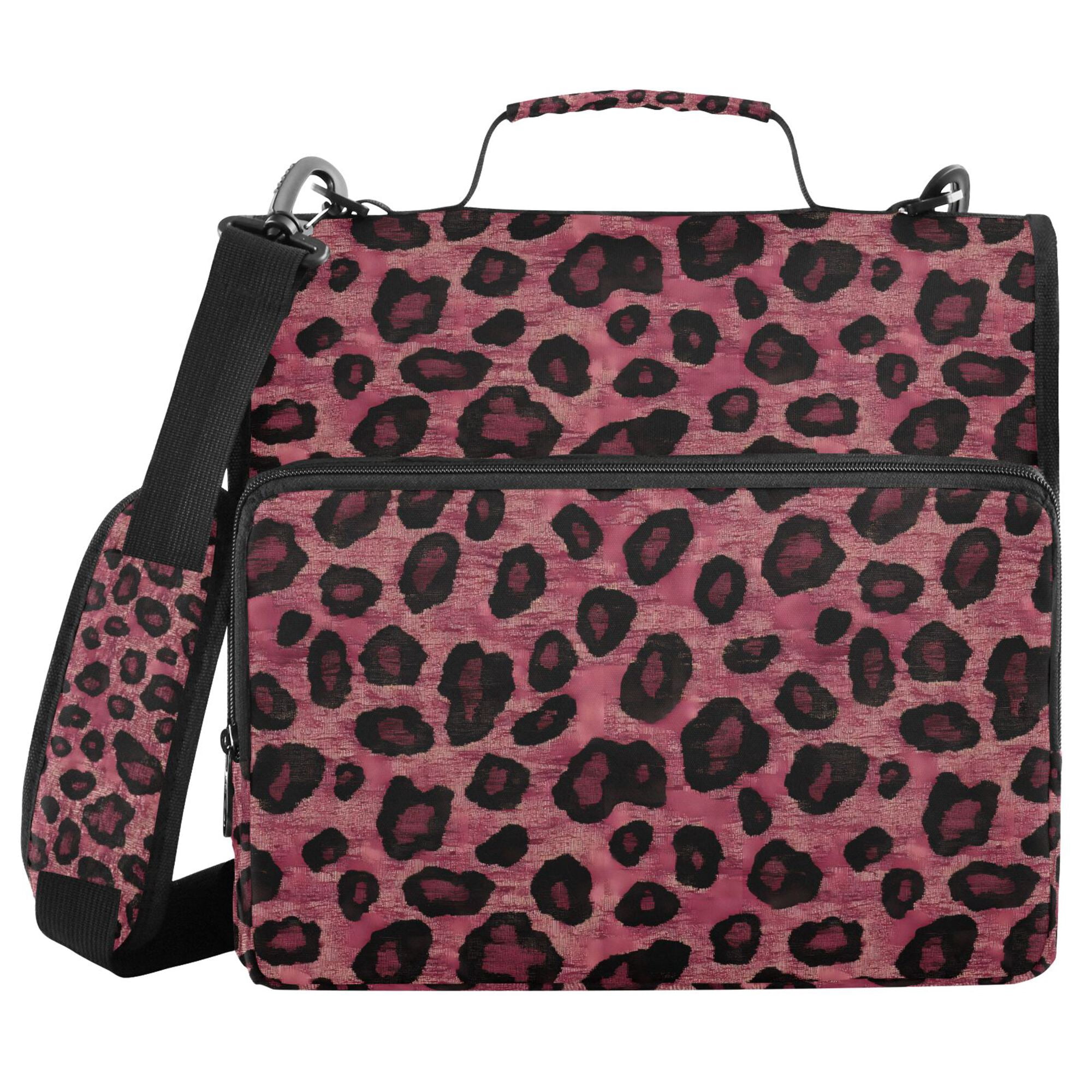 FORMRS Zipper Binder with Shoulder Strap 2-inch Ring 500 Sheet Capacity File Bag, Deep Red Leopard Pattern