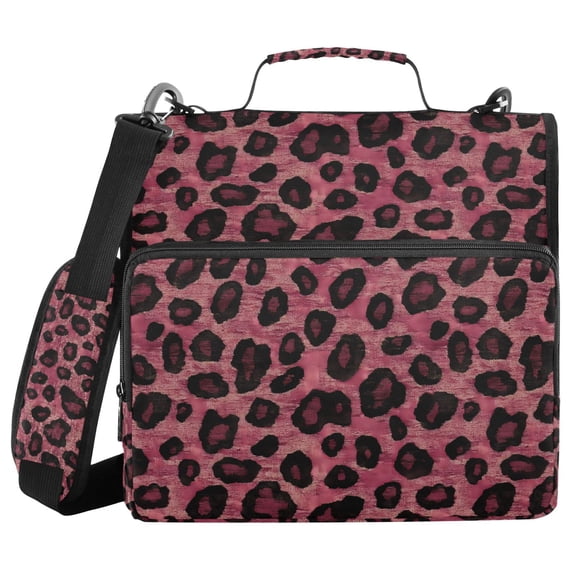 FORMRS Zipper Binder with Shoulder Strap 2-inch Ring 500 Sheet Capacity File Bag, Deep Red Leopard Pattern