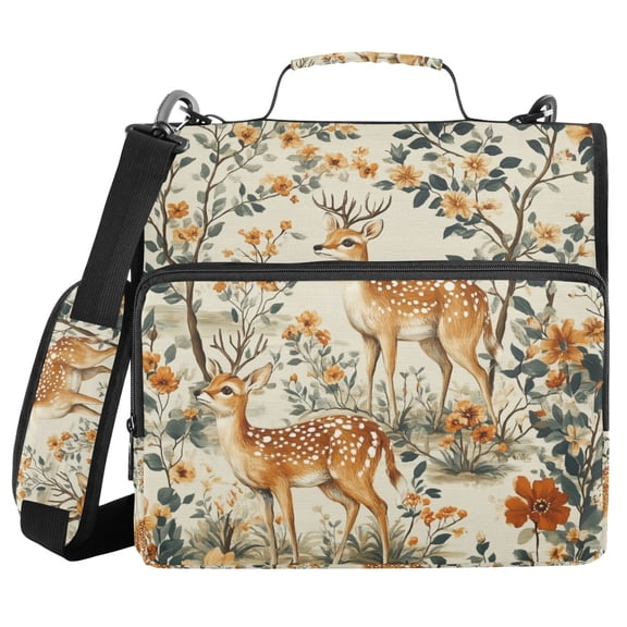 FORMRS Zipper Binder with Shoulder Strap 2-inch Ring 500 Sheet Capacity File Bag, Deer Pattern