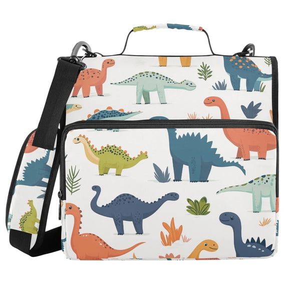 FORMRS Zipper Binder with Shoulder Strap 2-inch Ring 500 Sheet Capacity File Bag, Dinosaur Pattern