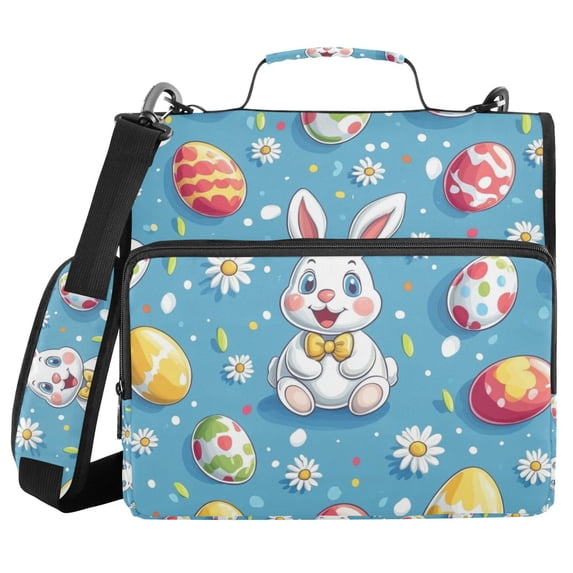 FORMRS Zipper Binder with Shoulder Strap 2-inch Ring 500 Sheet Capacity File Bag, Easter Bunny Pattern