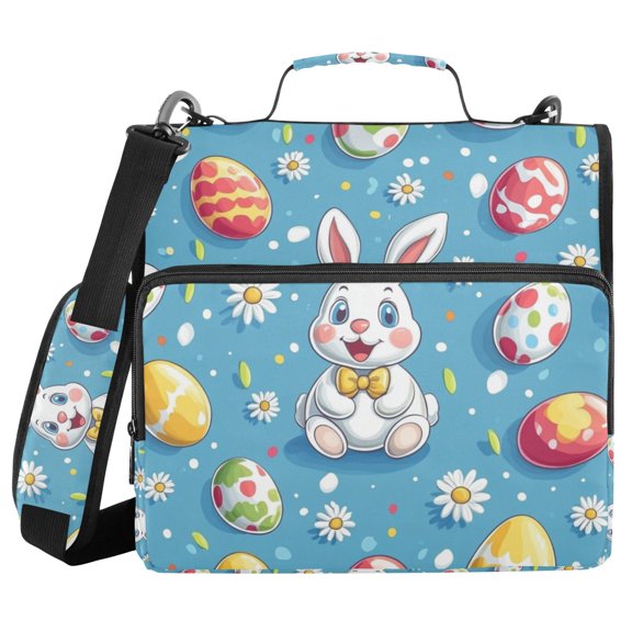 FORMRS Zipper Binder with Shoulder Strap 2-inch Ring 500 Sheet Capacity File Bag, Easter Bunny Pattern