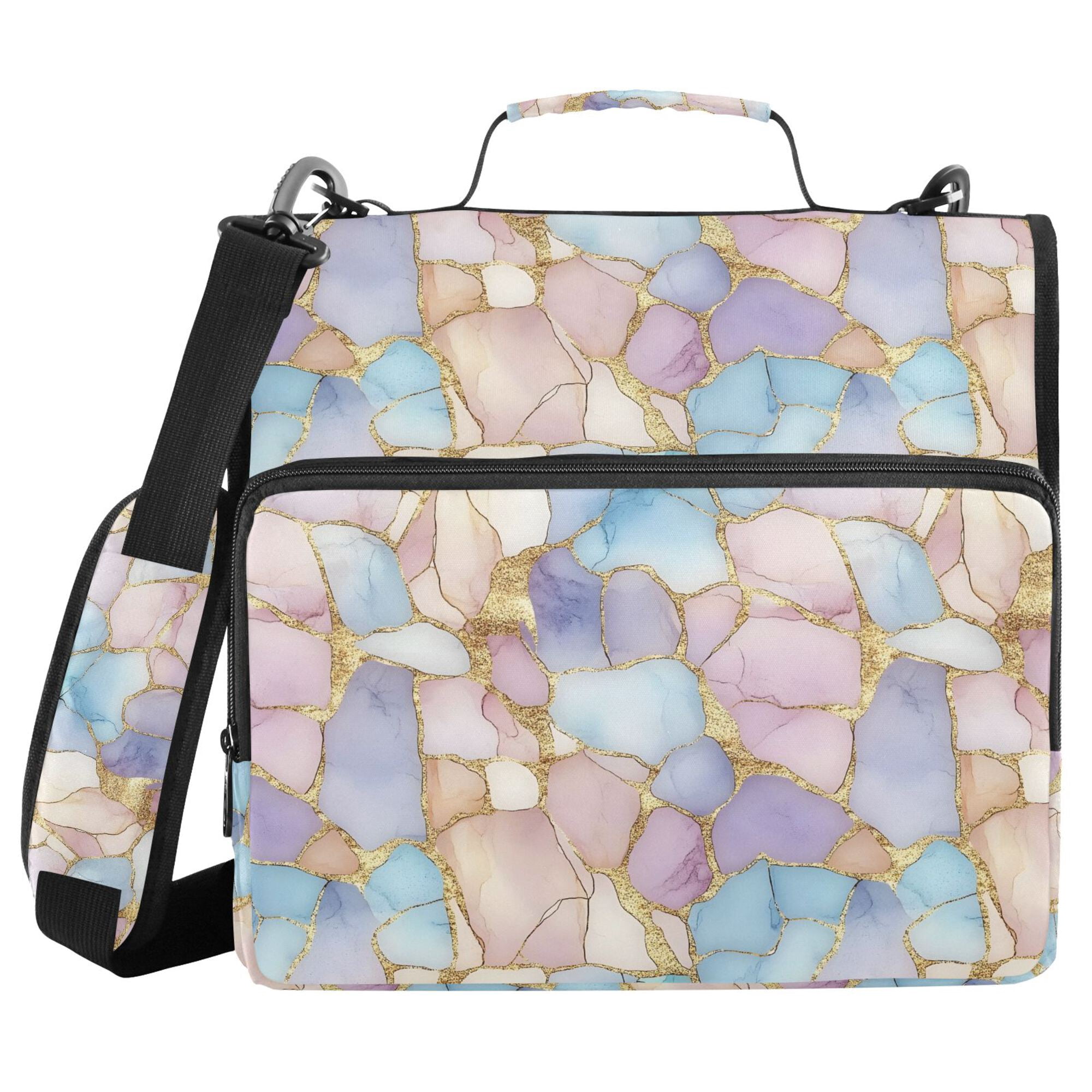 FORMRS Zipper Binder with Shoulder Strap 2-inch Ring 500 Sheet Capacity File Bag, Elegant Marble Pattern