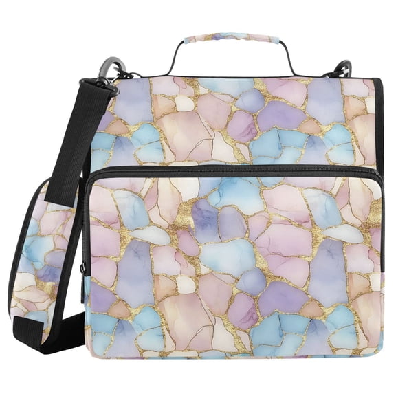 FORMRS Zipper Binder with Shoulder Strap 2-inch Ring 500 Sheet Capacity File Bag, Elegant Marble Pattern