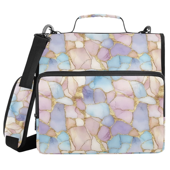 FORMRS Zipper Binder with Shoulder Strap 2-inch Ring 500 Sheet Capacity File Bag, Elegant Marble Pattern