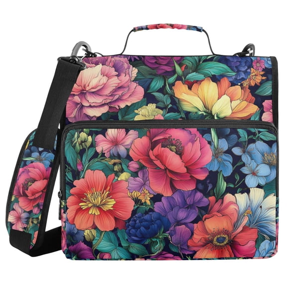FORMRS Zipper Binder with Shoulder Strap 1.5-inch Ring 500 Sheet Capacity File Bag, Ethereal Floral Harmony