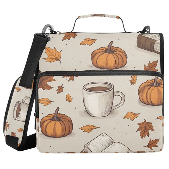 FORMRS Zipper Binder with Shoulder Strap 2-inch Ring 500 Sheet Capacity File Bag, Fall Pumpkin Pattern