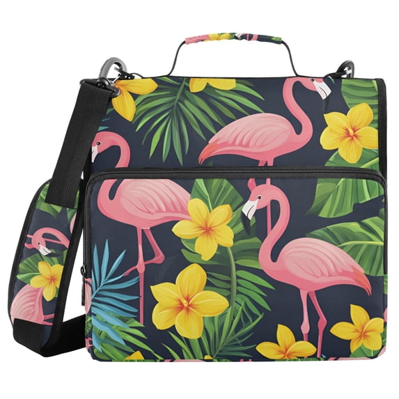 FORMRS Zipper Binder with Shoulder Strap 2-inch Ring 500 Sheet Capacity File Bag, Flamingo Pattern