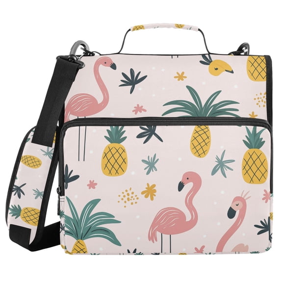 FORMRS Zipper Binder with Shoulder Strap 2-inch Ring 500 Sheet Capacity File Bag, Flamingo Pattern