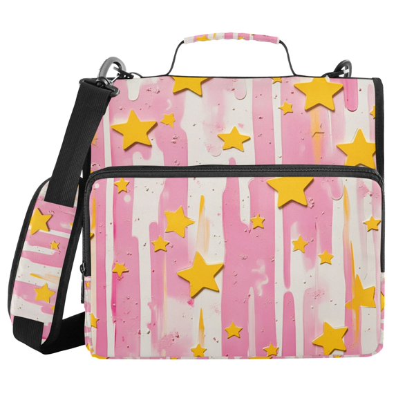 FORMRS Zipper Binder with Shoulder Strap 2-inch Ring 500 Sheet Capacity File Bag, Flat Yellow Stars