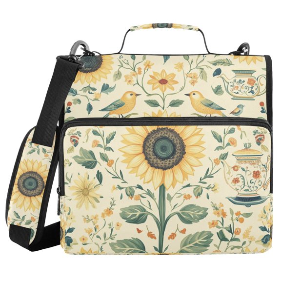 FORMRS Zipper Binder with Shoulder Strap 2-inch Ring 500 Sheet Capacity File Bag, Floral Birds Pattern