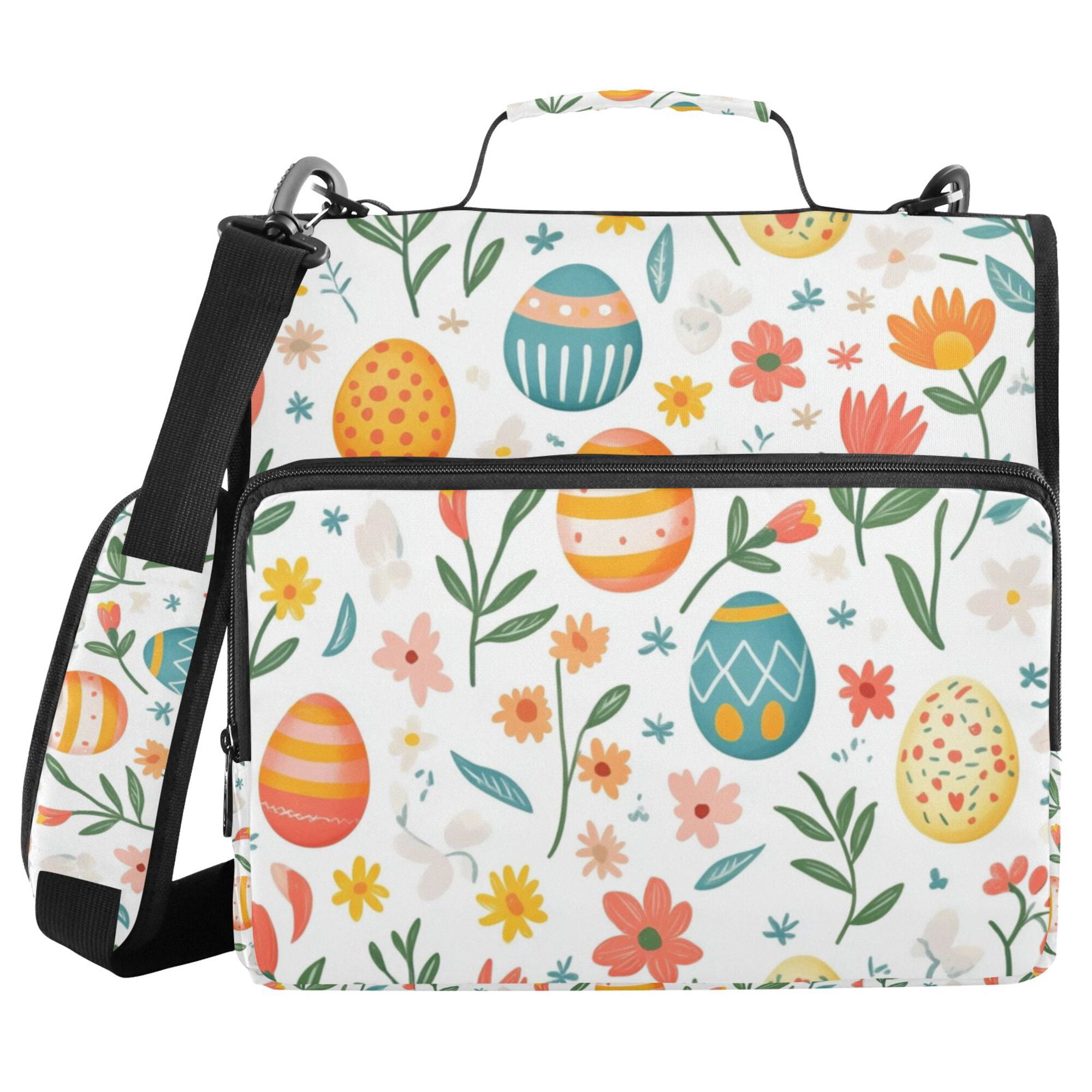 FORMRS Zipper Binder with Shoulder Strap 2-inch Ring 500 Sheet Capacity File Bag, Floral Easter Eggs