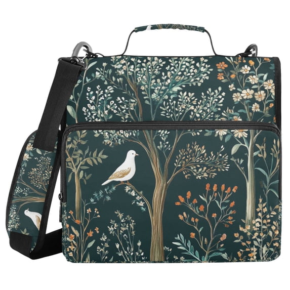 FORMRS Zipper Binder with Shoulder Strap 2-inch Ring 500 Sheet Capacity File Bag, Floral Forest Scene