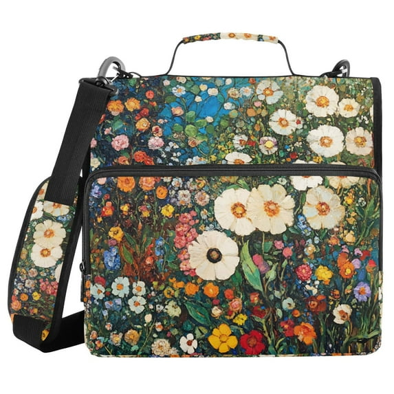 FORMRS Zipper Binder with Shoulder Strap 1.5-inch Ring 500 Sheet Capacity File Bag, Floral Garden