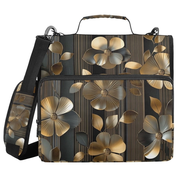 FORMRS Zipper Binder with Shoulder Strap 2-inch Ring 500 Sheet Capacity File Bag, Floral Lines