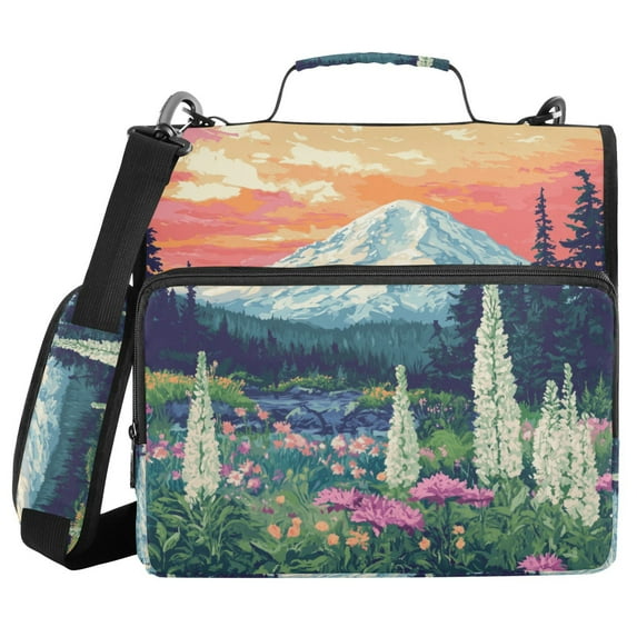 FORMRS Zipper Binder with Shoulder Strap 1.5-inch Ring 500 Sheet Capacity File Bag, Floral Mountain