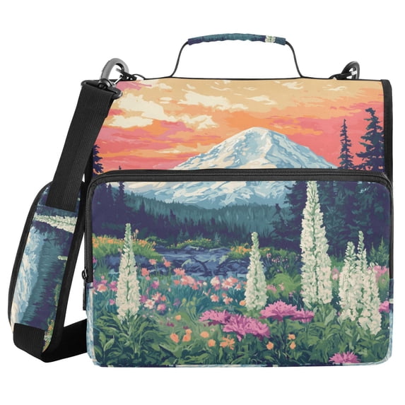 FORMRS Zipper Binder with Shoulder Strap 2-inch Ring 500 Sheet Capacity File Bag, Floral Mountain