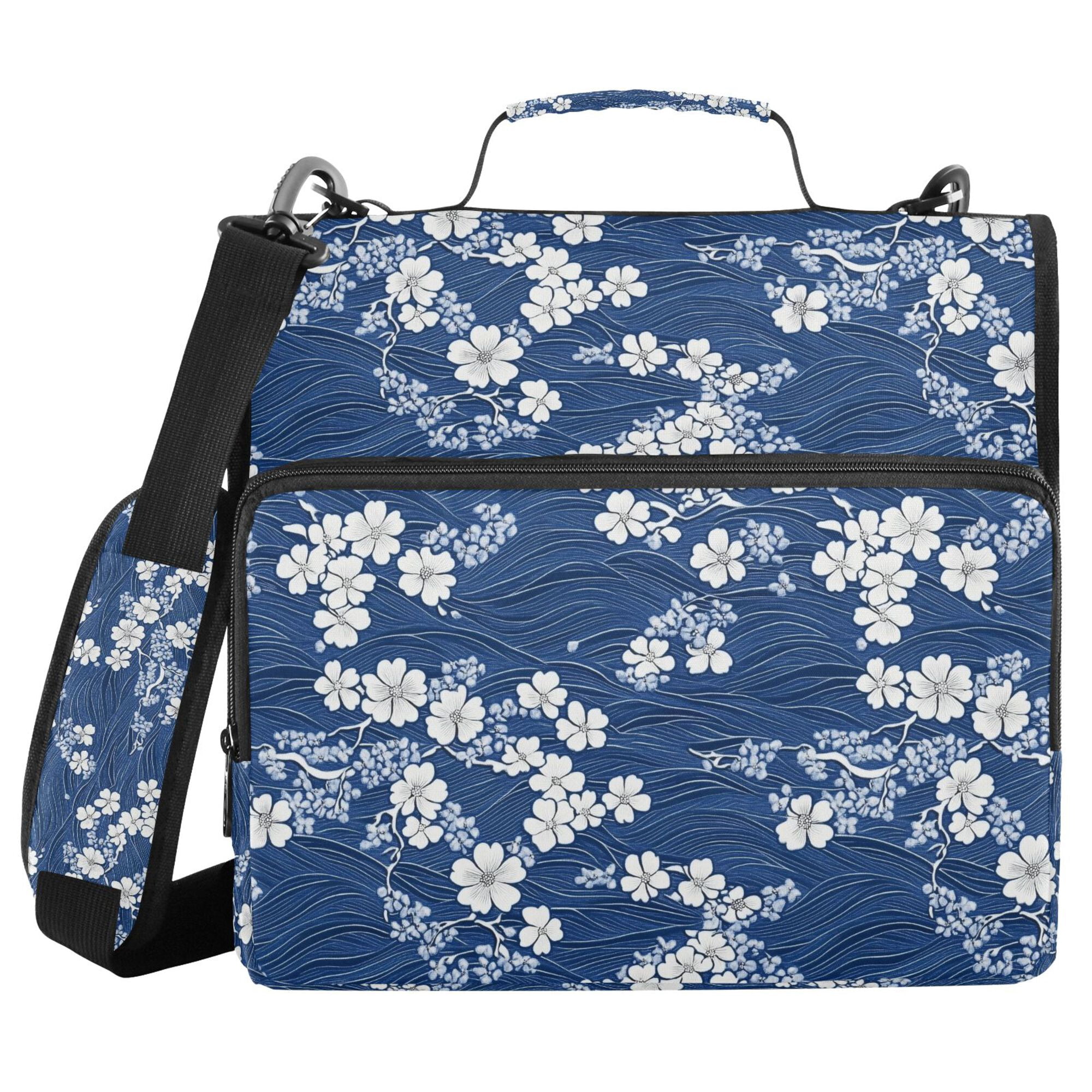 FORMRS Zipper Binder with Shoulder Strap 2-inch Ring 500 Sheet Capacity File Bag, Floral Ocean Waves