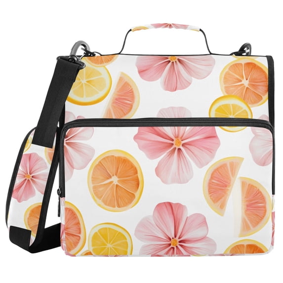 FORMRS Zipper Binder with Shoulder Strap 2-inch Ring 500 Sheet Capacity File Bag, Floral Orange