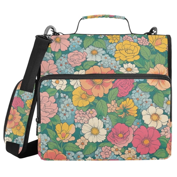 FORMRS Zipper Binder with Shoulder Strap 2-inch Ring 500 Sheet Capacity File Bag, Floral Pattern