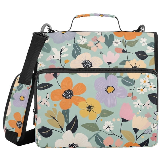 FORMRS Zipper Binder with Shoulder Strap 2-inch Ring 500 Sheet Capacity File Bag, Floral Pattern