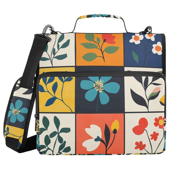FORMRS Zipper Binder with Shoulder Strap 2-inch Ring 500 Sheet Capacity File Bag, Floral Patterns