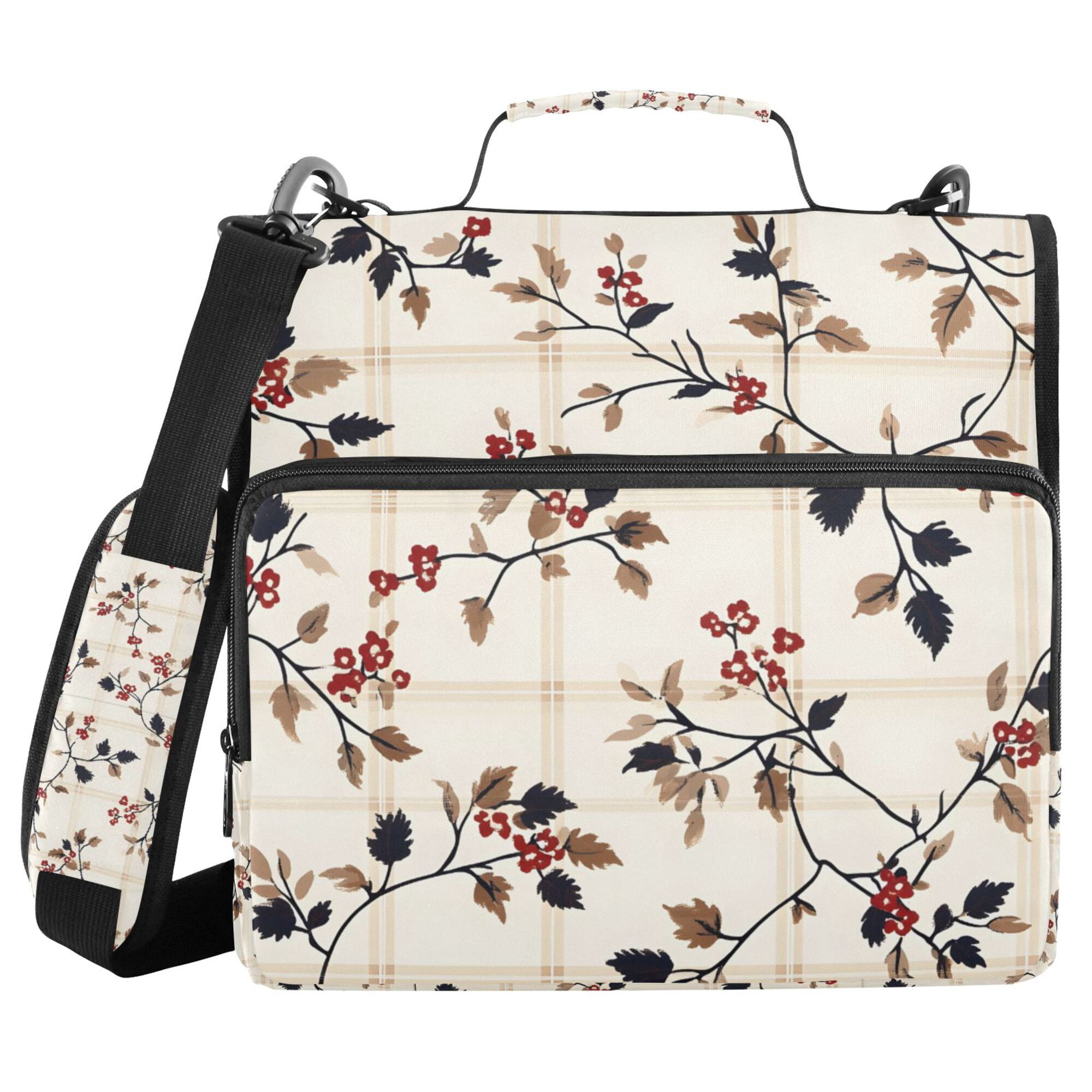FORMRS Zipper Binder with Shoulder Strap 2-inch Ring 500 Sheet Capacity File Bag, Floral Plaid