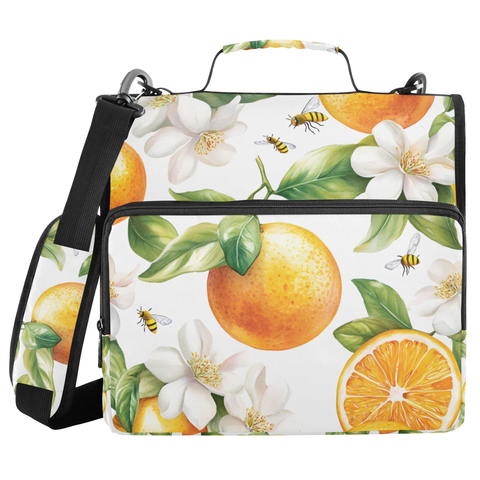 FORMRS Zipper Binder with Shoulder Strap 2-inch Ring 500 Sheet Capacity File Bag, Floral Watercolor Oranges