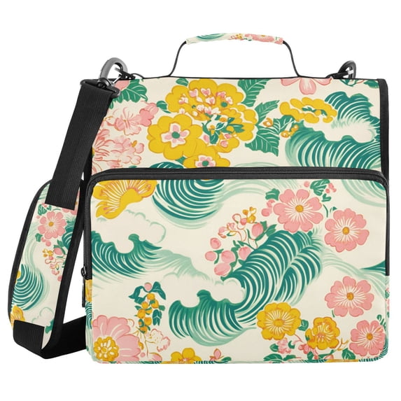 FORMRS Zipper Binder with Shoulder Strap 2-inch Ring 500 Sheet Capacity File Bag, Floral Wave