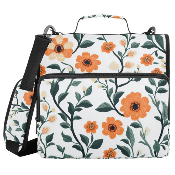 FORMRS Zipper Binder with Shoulder Strap 1.5-inch Ring 500 Sheet Capacity File Bag, Flowers Pattern