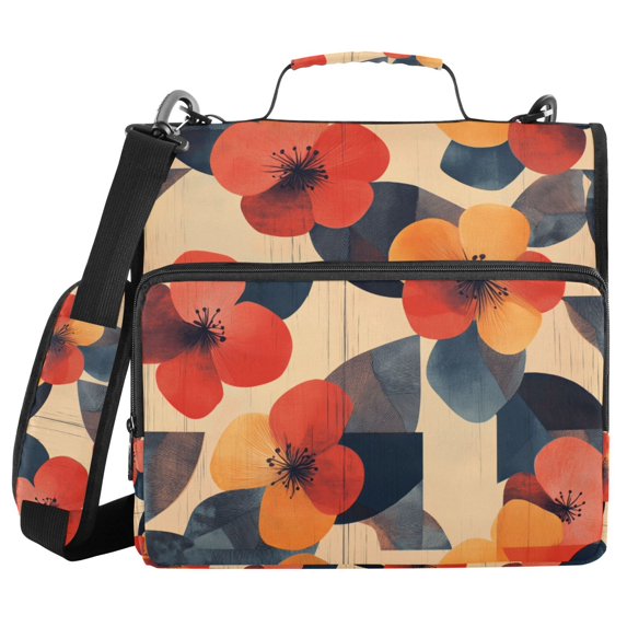 FORMRS Zipper Binder with Shoulder Strap 2-inch Ring 500 Sheet Capacity File Bag, Flowers Pattern