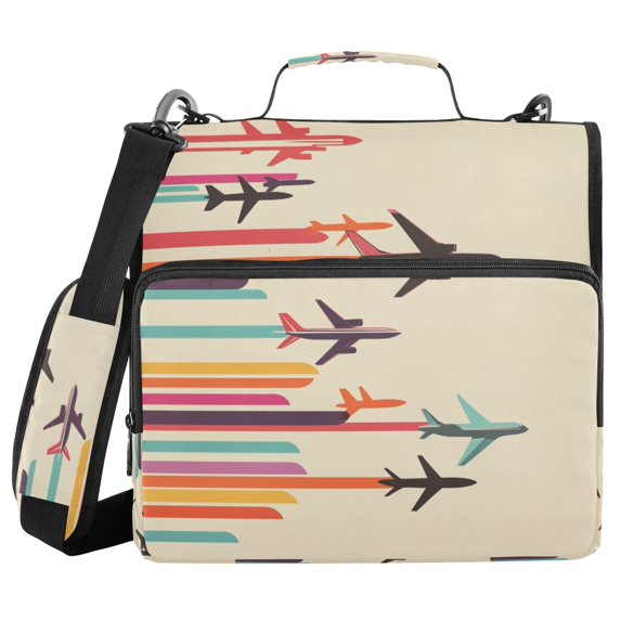 FORMRS Zipper Binder with Shoulder Strap 2-inch Ring 500 Sheet Capacity File Bag, Flying Planes