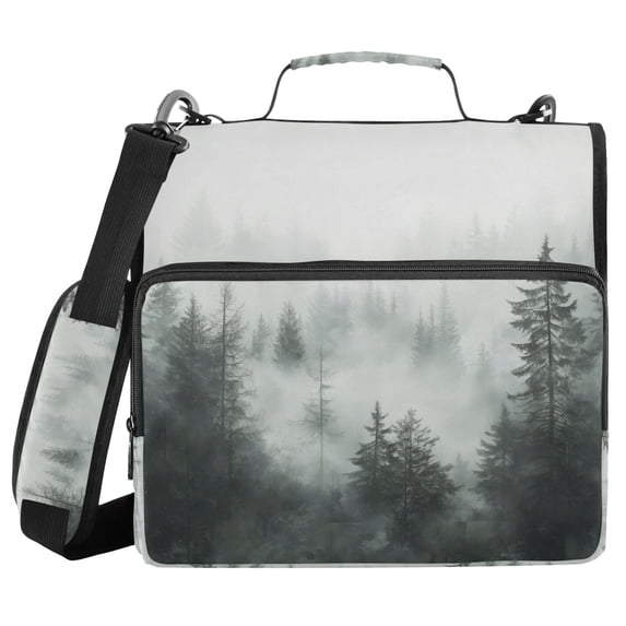 FORMRS Zipper Binder with Shoulder Strap 2-inch Ring 500 Sheet Capacity File Bag, Foggy Forest