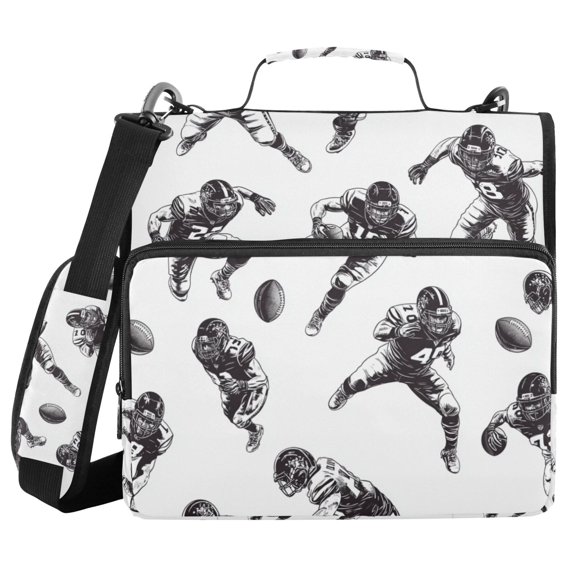 FORMRS Zipper Binder with Shoulder Strap 2-inch Ring 500 Sheet Capacity File Bag, Football Player Pattern