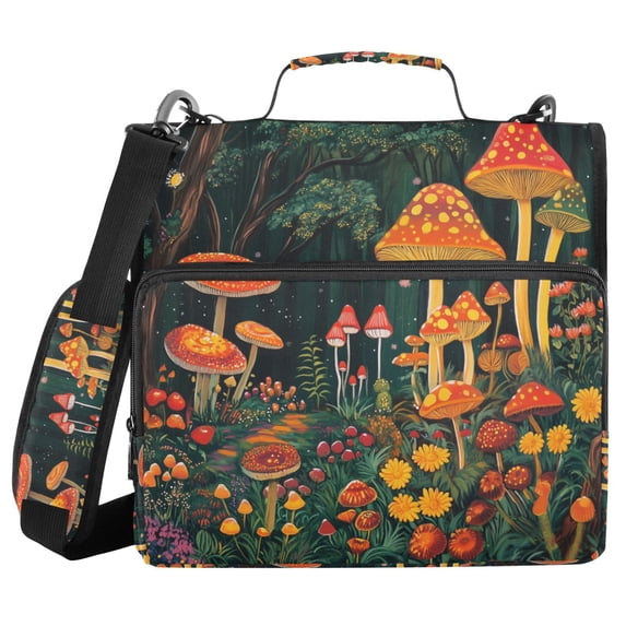 FORMRS Zipper Binder with Shoulder Strap 2-inch Ring 500 Sheet Capacity File Bag, Forest Mushroom