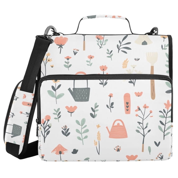 FORMRS Zipper Binder with Shoulder Strap 2-inch Ring 500 Sheet Capacity File Bag, Garden Pattern