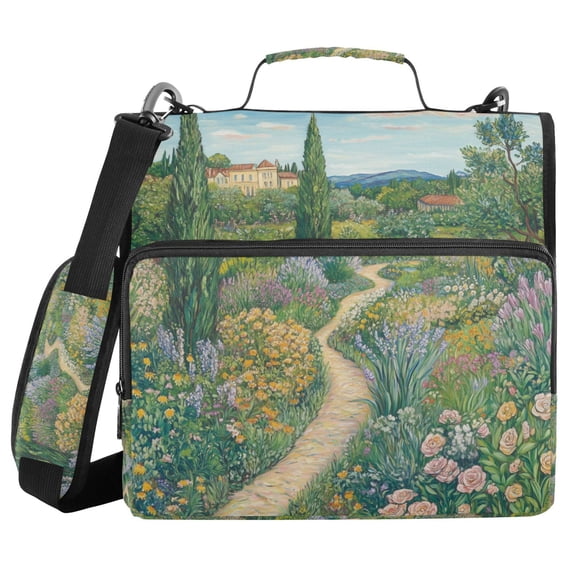 FORMRS Zipper Binder with Shoulder Strap 2-inch Ring 500 Sheet Capacity File Bag, Garden Scene